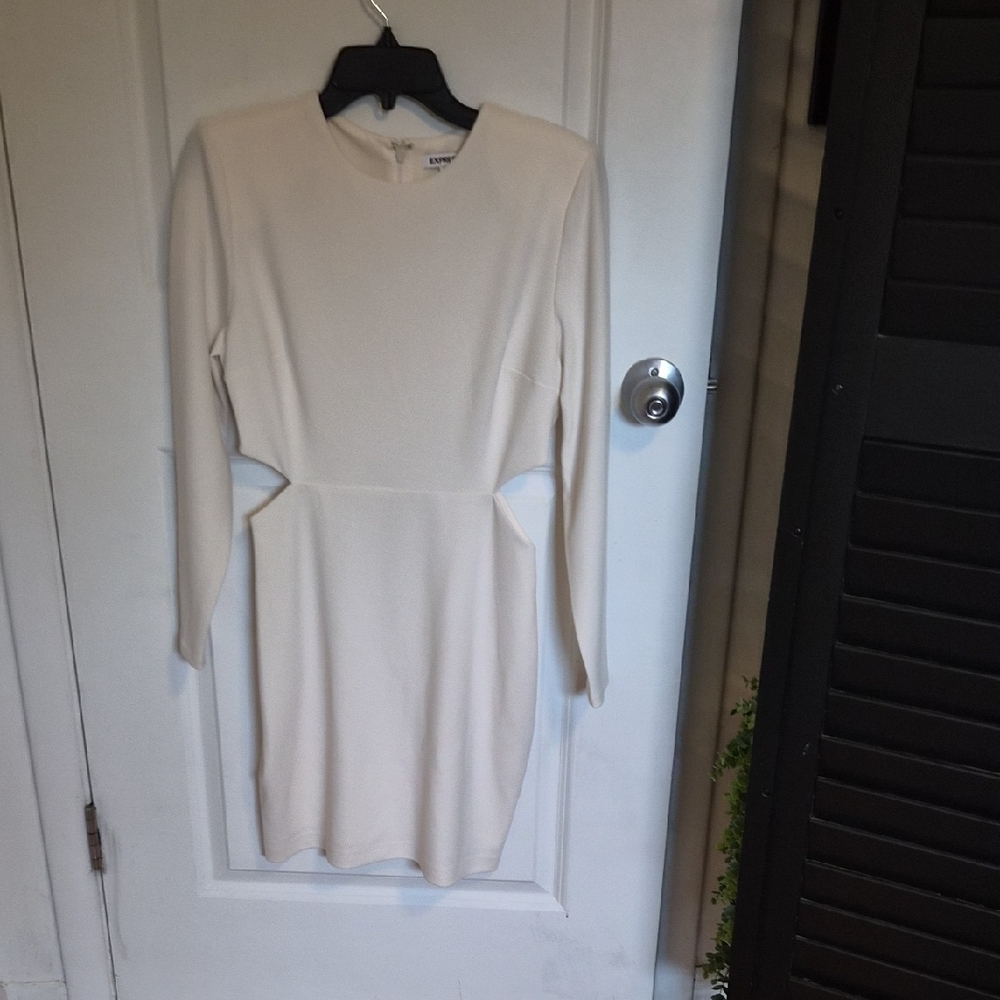 Express Cream Long-Sleeve Cutout Bodycon Dress
